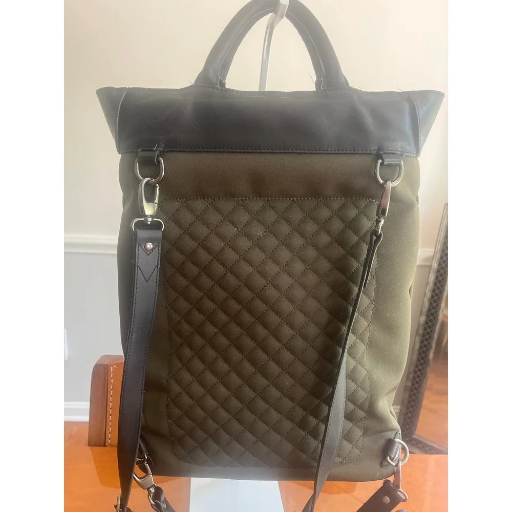 Stuart & Lau Clarke Waterproof Totepack Olive Green Dark Leather Trim